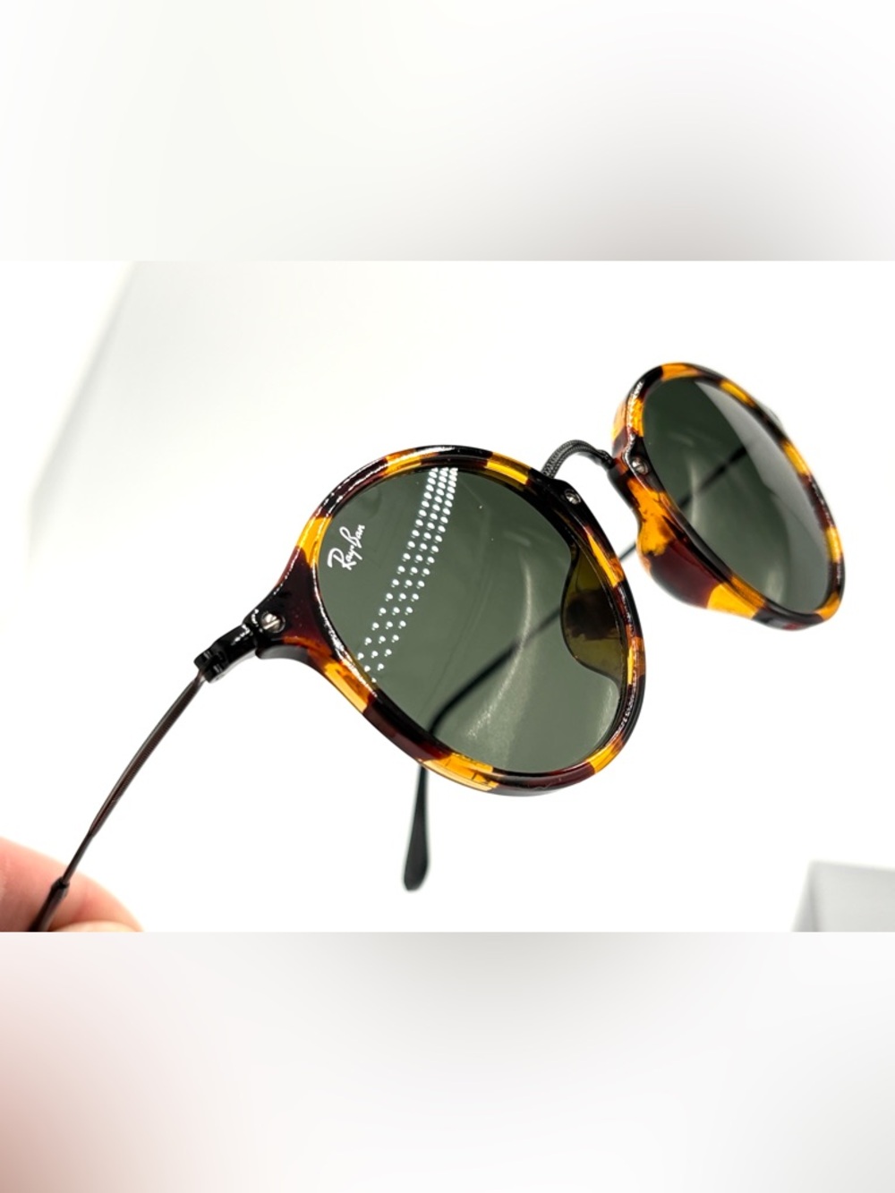 Ray-Ban Sunglasses RB2447 Round Lens Hipster Black Havana Green G-15 Glass Lens